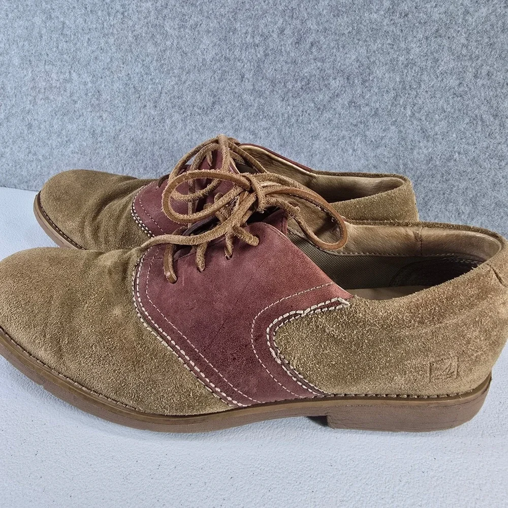 Sperry Top-Sider Mens Oxford Saddle Shoes Two Tone Olive Burgundy 0815068 9.5M